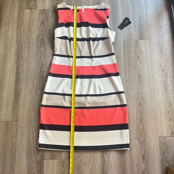 New Alyx Dress Sleeveless Stripe Coral Navy Cream Sheath Sz 2 Office Classic NWT - Picture 5 of 15